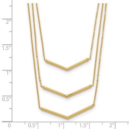 14K Gelbgold Poliert 3 Strang W 2 Zoll Verlängerung Tropfen Stab Halskette