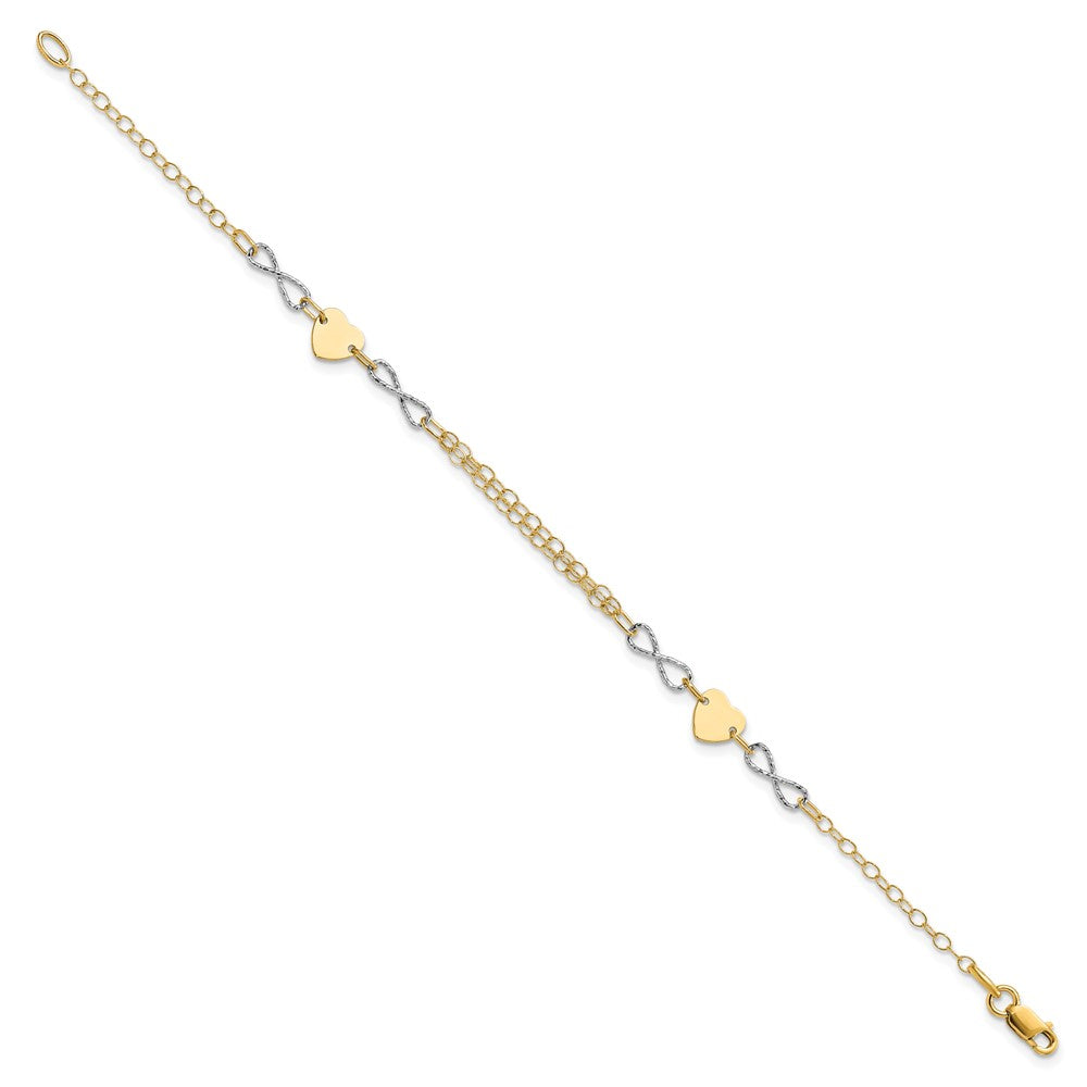 7 Zoll 14K Bicolor Gold Poliert Unendlichkeit und Herz Armband