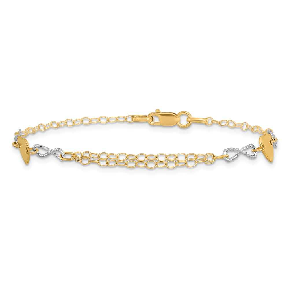 7 Zoll 14K Bicolor Gold Poliert Unendlichkeit und Herz Armband