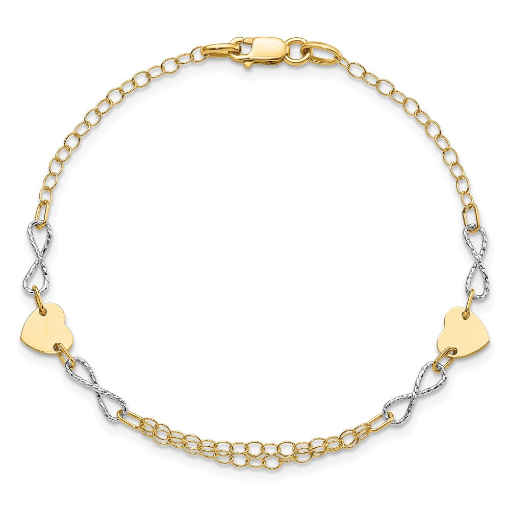 7 Zoll 14K Bicolor Gold Poliert Unendlichkeit und Herz Armband