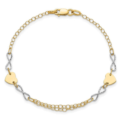 7 Zoll 14K Bicolor Gold Poliert Unendlichkeit und Herz Armband