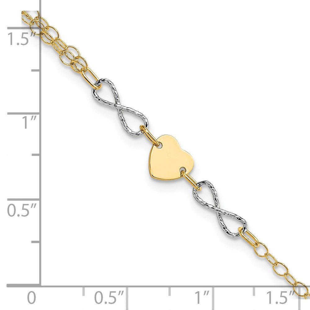 7 Zoll 14K Bicolor Gold Poliert Unendlichkeit und Herz Armband