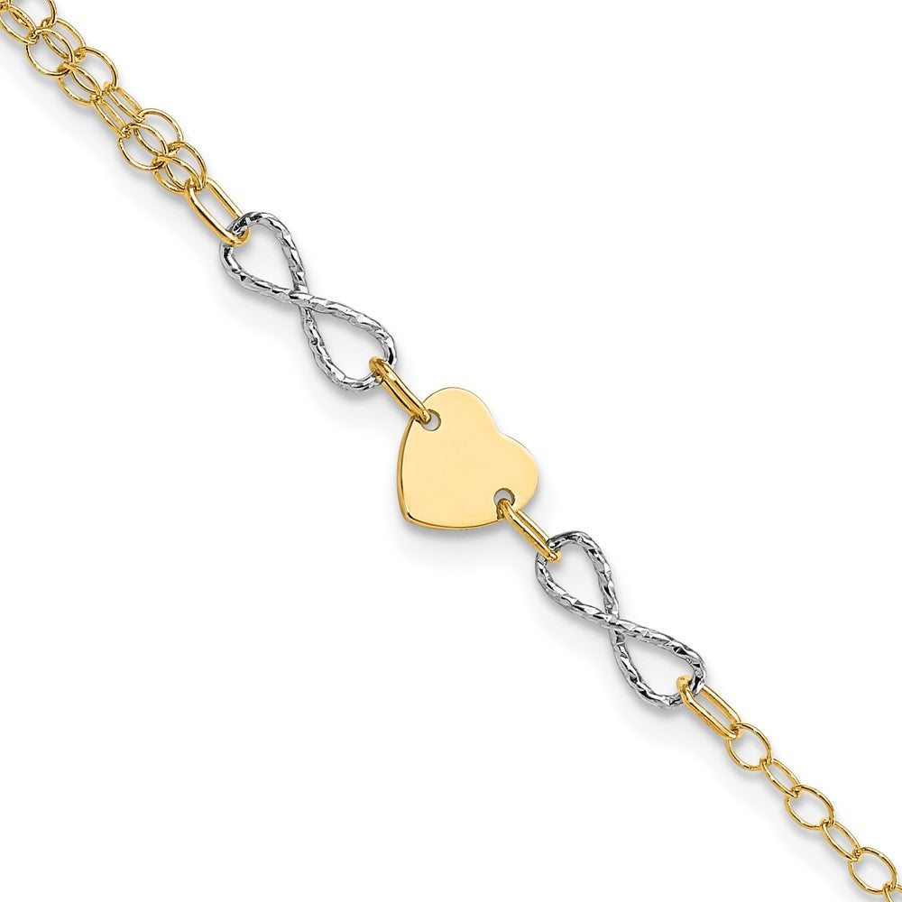 7 Zoll 14K Bicolor Gold Poliert Unendlichkeit und Herz Armband