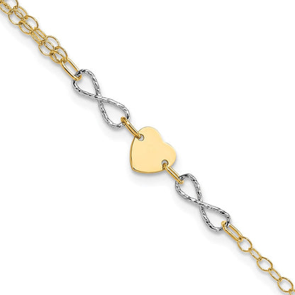 7 Zoll 14K Bicolor Gold Poliert Unendlichkeit und Herz Armband