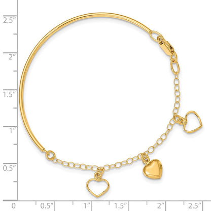 7 Zoll 14K Poliert Hängend Herz Kette Armreif