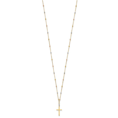 14K Tricolor Diamantiert Gekugelt Poliert Kreuz Halskette