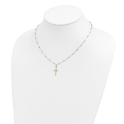 14K Tricolor Diamantiert Gekugelt Poliert Kreuz Halskette