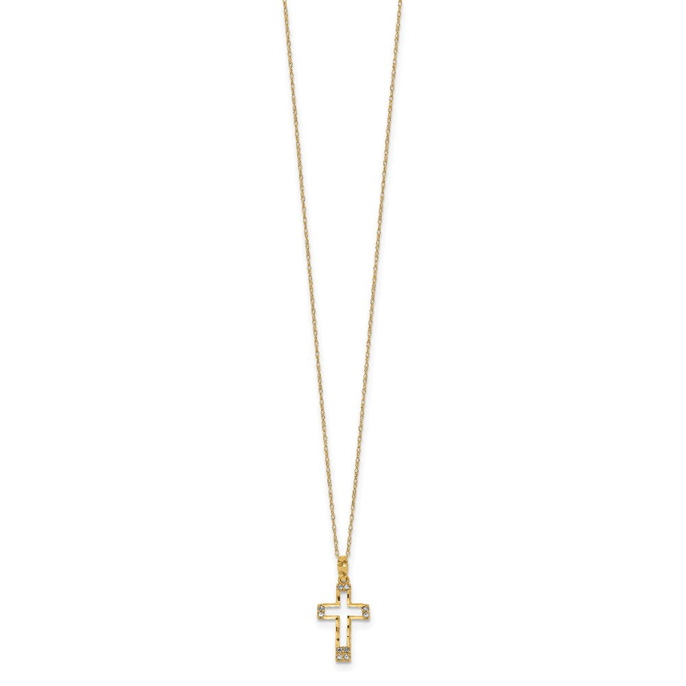 14K Gelbgold Poliert Zirkonia Kreuz Anhänger Halskette