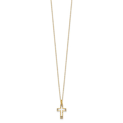 14K Gelbgold Poliert Zirkonia Kreuz Anhänger Halskette