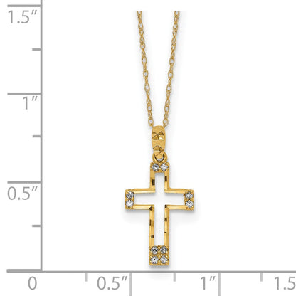 14K Gelbgold Poliert Zirkonia Kreuz Anhänger Halskette