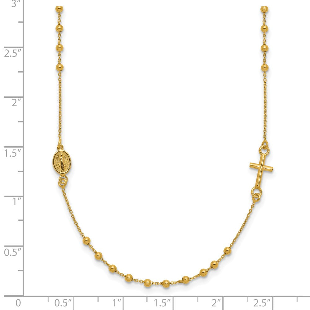 14K Gelbgold Poliert Kreuz Rosenkranz 16 Zoll Halskette