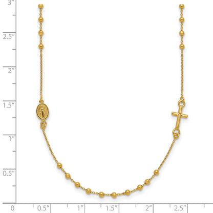 14K Gelbgold Poliert Kreuz Rosenkranz 16 Zoll Halskette