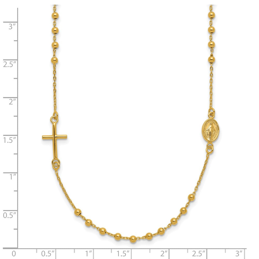 14K Gelbgold Poliert Kreuz Rosenkranz 16 Zoll Halskette