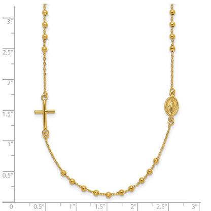 14K Gelbgold Poliert Kreuz Rosenkranz 16 Zoll Halskette