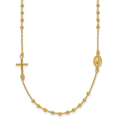 14K Gelbgold Poliert Kreuz Rosenkranz 16 Zoll Halskette