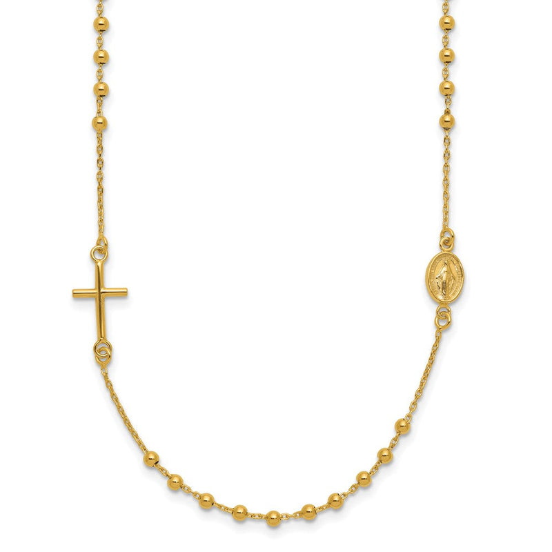 14K Gelbgold Poliert Kreuz Rosenkranz 16 Zoll Halskette