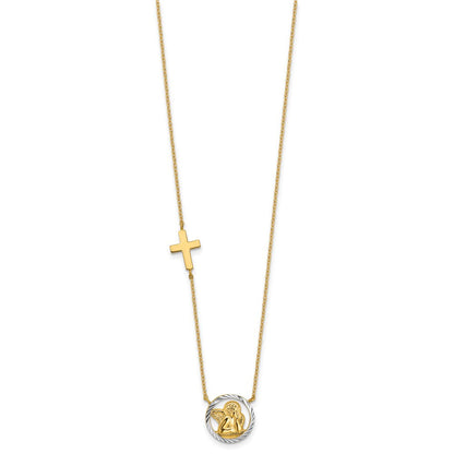 14K Gelb & Rhodium Rhodiniert Diamantiert Engel Kreuz Halskette