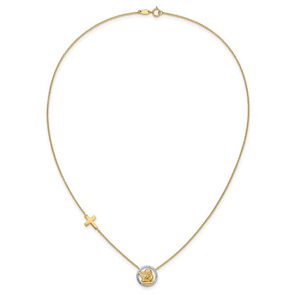 14K Gelb & Rhodium Rhodiniert Diamantiert Engel Kreuz Halskette