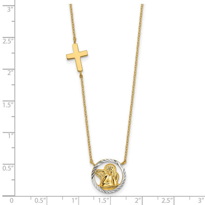 14K Gelb & Rhodium Rhodiniert Diamantiert Engel Kreuz Halskette