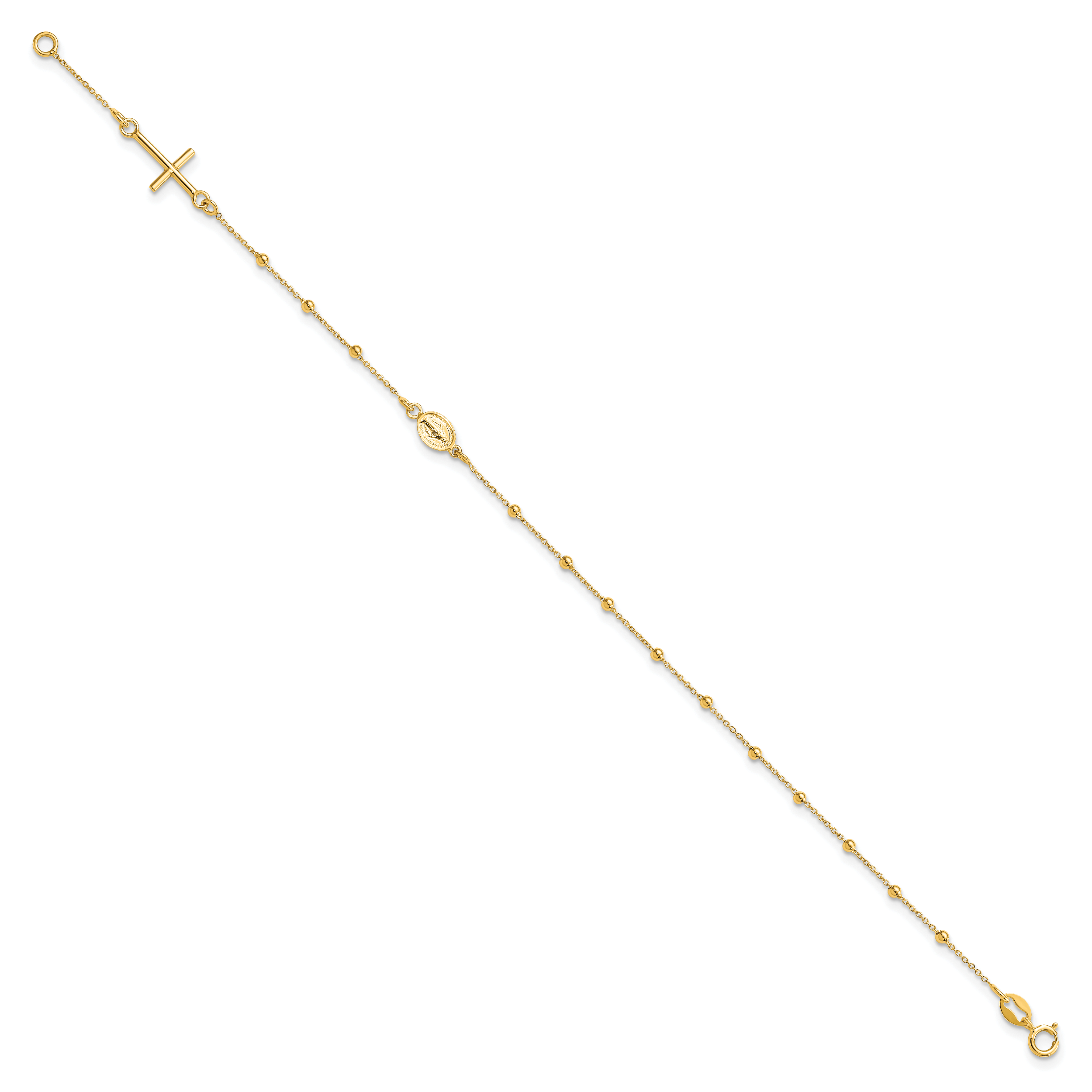 14K Gelbgold Poliert Kreuz Rosenkranz 7.5 Zoll Armband