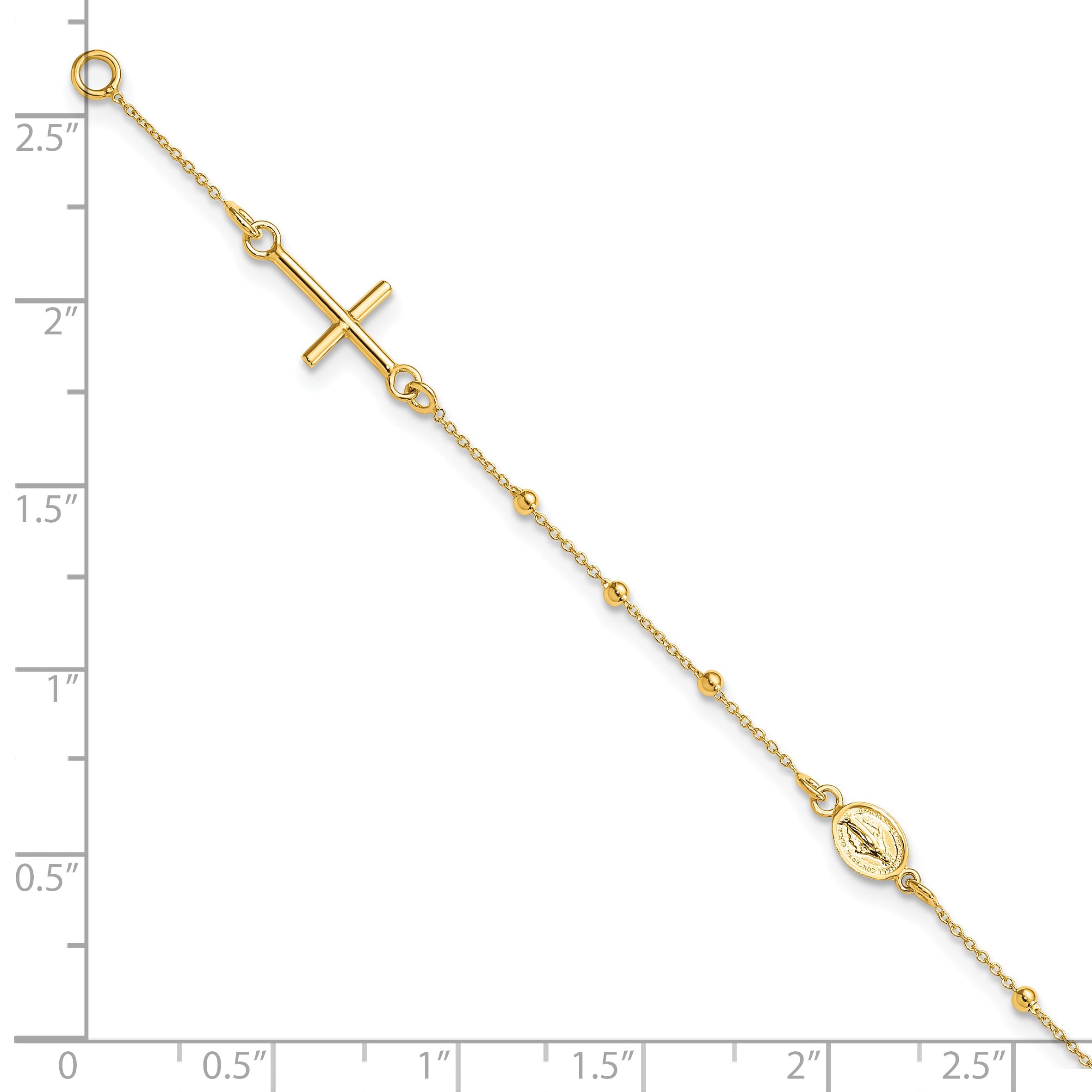 14K Gelbgold Poliert Kreuz Rosenkranz 7.5 Zoll Armband