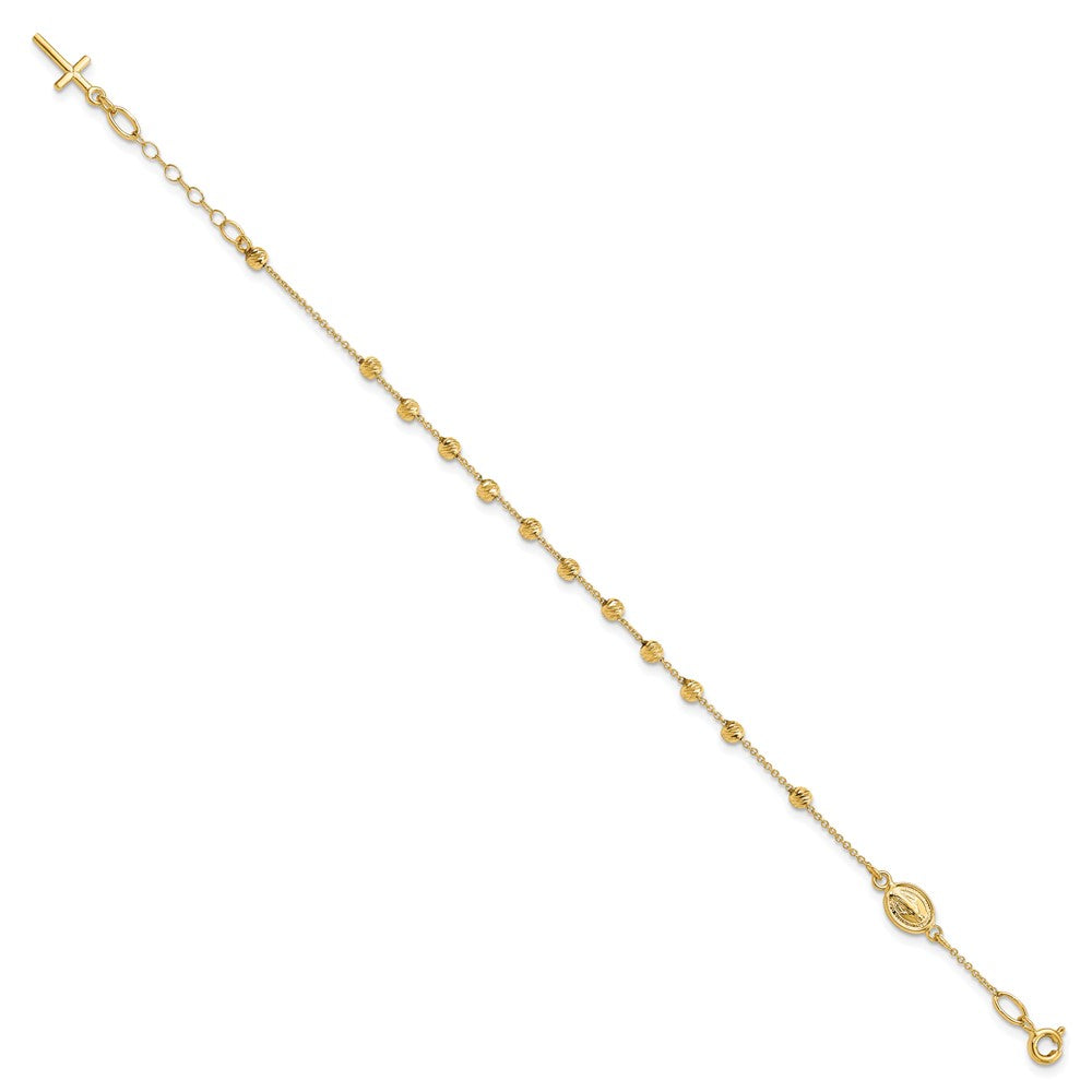6 Zoll 14K Poliert Diamantiert Kreuz und Wundertätig Medaille.75 Zoll Verlängerung. Armband