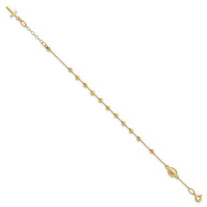 6 Zoll 14K Poliert Diamantiert Kreuz und Wundertätig Medaille.75 Zoll Verlängerung. Armband