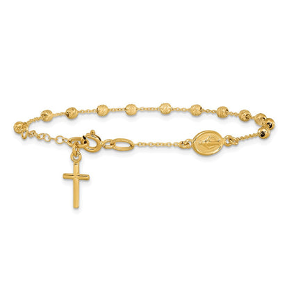 6 Zoll 14K Poliert Diamantiert Kreuz und Wundertätig Medaille.75 Zoll Verlängerung. Armband