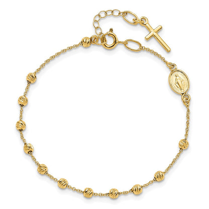 6 Zoll 14K Poliert Diamantiert Kreuz und Wundertätig Medaille.75 Zoll Verlängerung. Armband