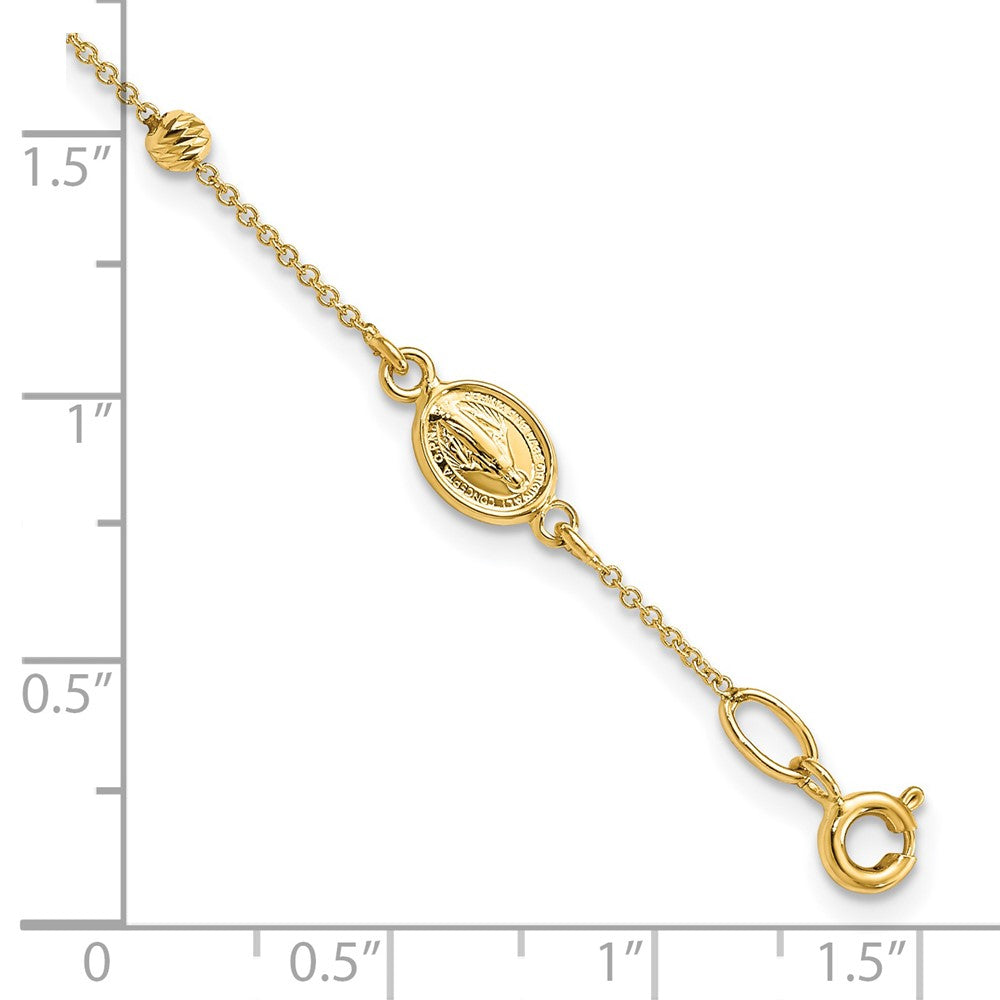 6 Zoll 14K Poliert Diamantiert Kreuz und Wundertätig Medaille.75 Zoll Verlängerung. Armband