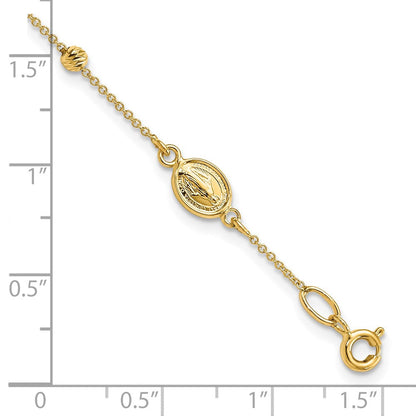 6 Zoll 14K Poliert Diamantiert Kreuz und Wundertätig Medaille.75 Zoll Verlängerung. Armband