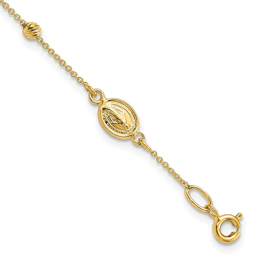 6 Zoll 14K Poliert Diamantiert Kreuz und Wundertätig Medaille.75 Zoll Verlängerung. Armband