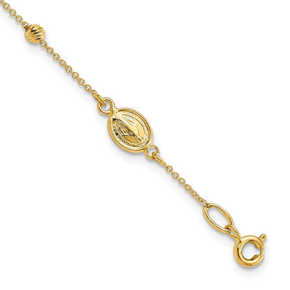 6 Zoll 14K Poliert Diamantiert Kreuz und Wundertätig Medaille.75 Zoll Verlängerung. Armband