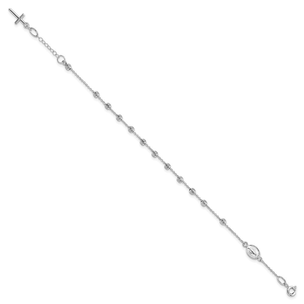 6 Zoll 14K Weißgold Diamantiert Kreuz und Wundertätig Medaille.75 Zoll Verlängerung. Armband