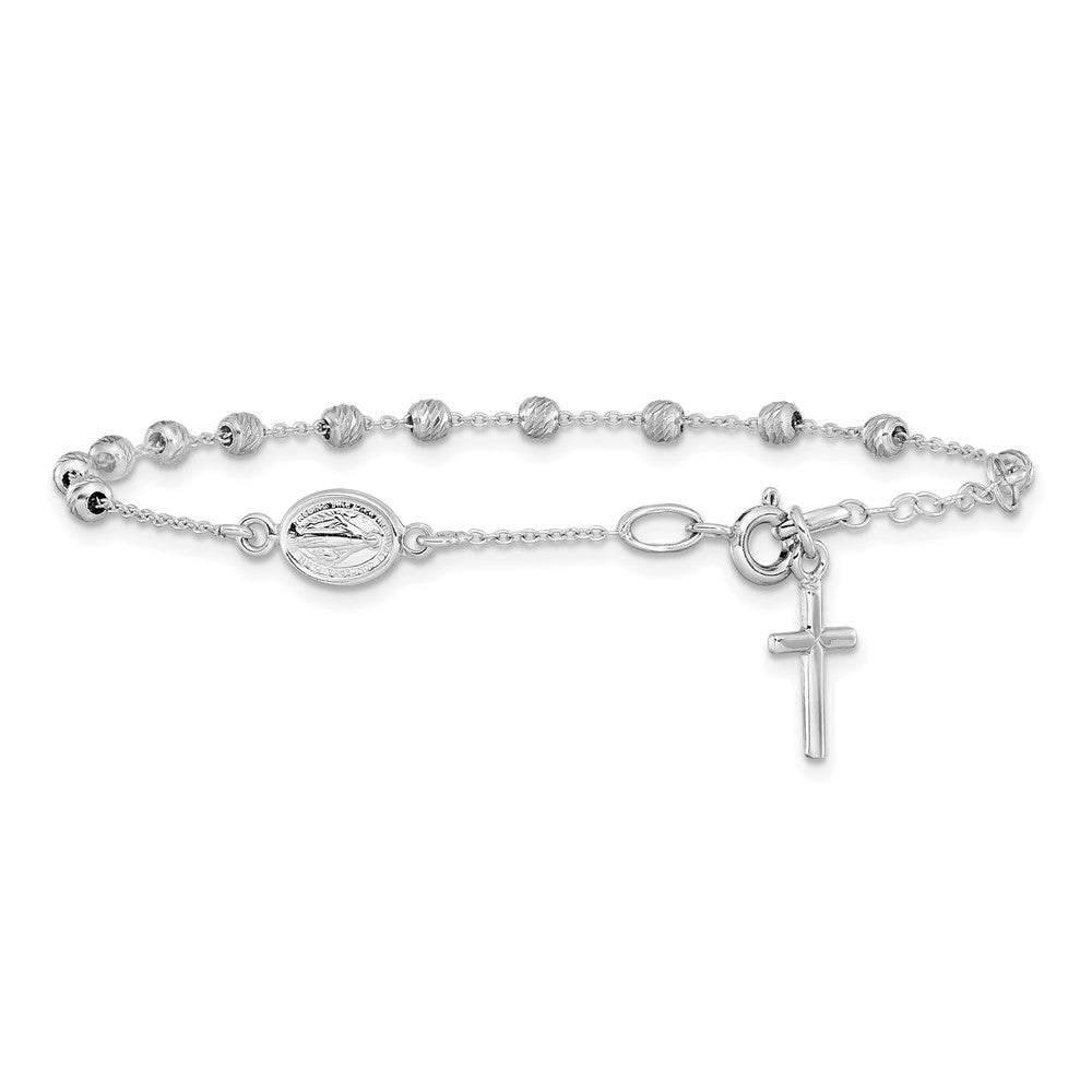 6 Zoll 14K Weißgold Diamantiert Kreuz und Wundertätig Medaille.75 Zoll Verlängerung. Armband