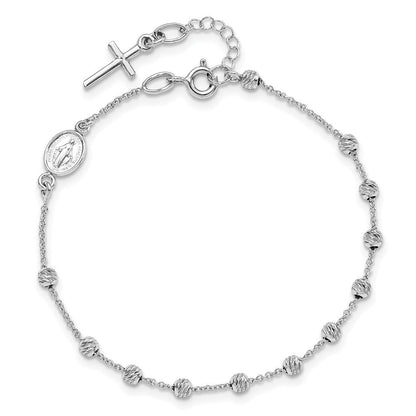 6 Zoll 14K Weißgold Diamantiert Kreuz und Wundertätig Medaille.75 Zoll Verlängerung. Armband