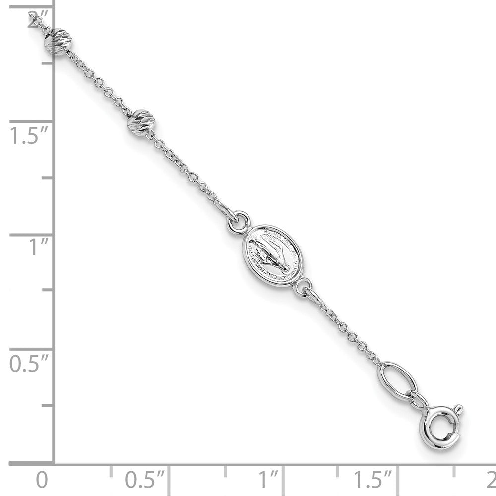 6 Zoll 14K Weißgold Diamantiert Kreuz und Wundertätig Medaille.75 Zoll Verlängerung. Armband