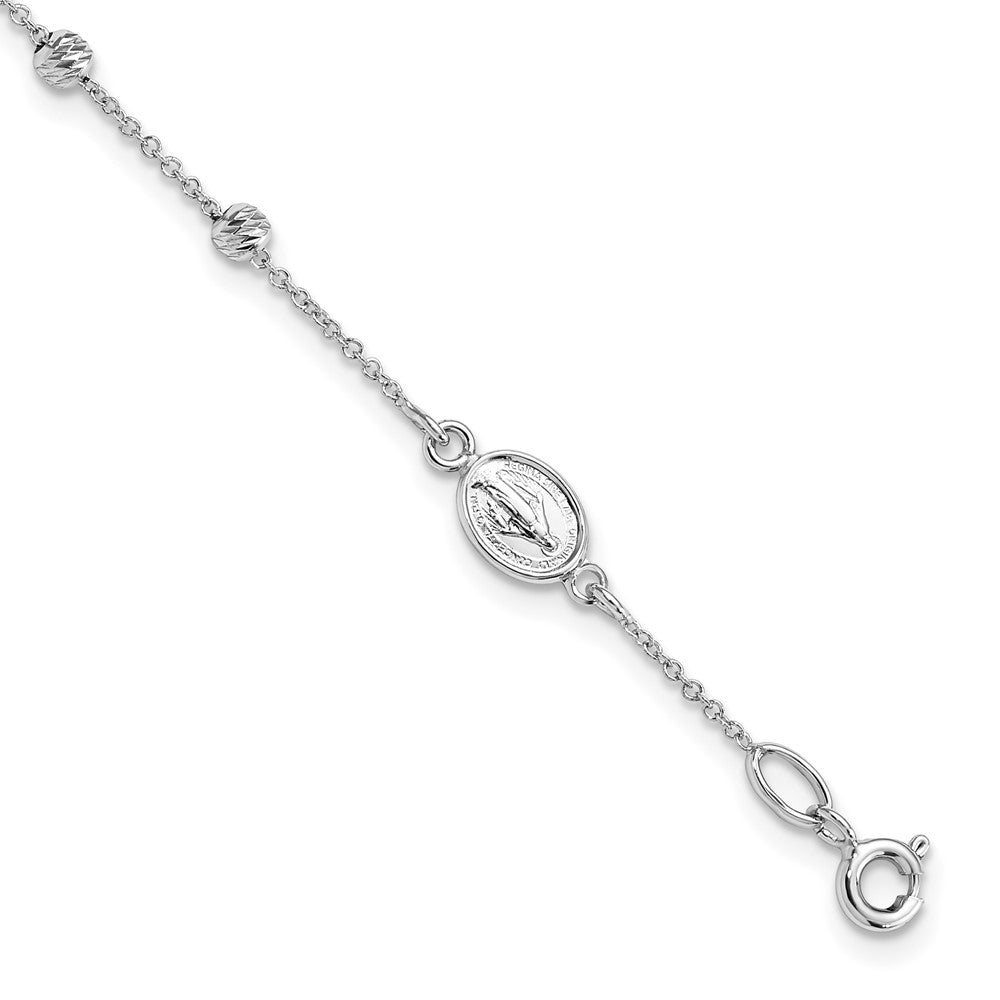 6 Zoll 14K Weißgold Diamantiert Kreuz und Wundertätig Medaille.75 Zoll Verlängerung. Armband