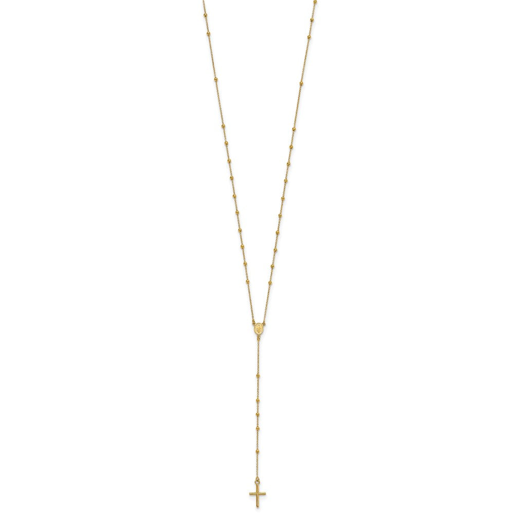 14K Gelbgold Poliert Rosenkranz 24 Zoll Halskette