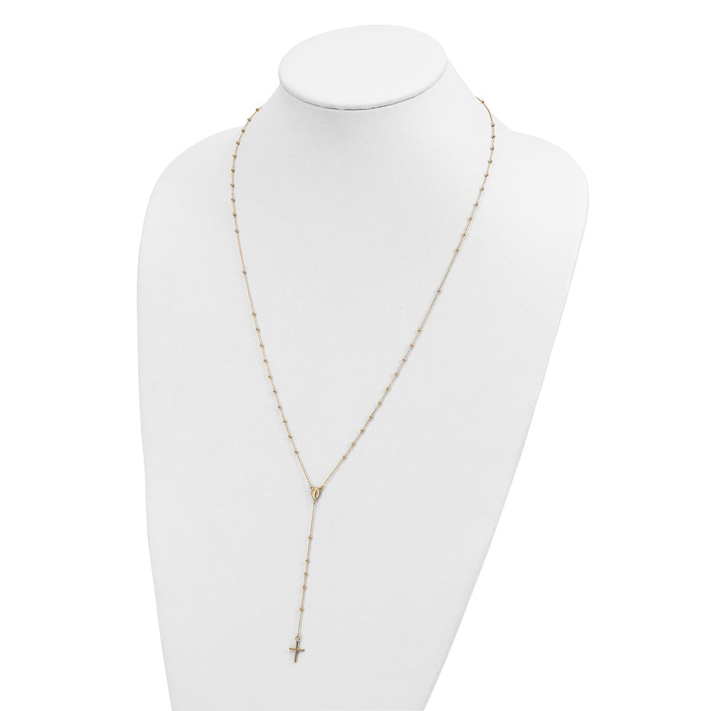 14K Gelbgold Poliert Rosenkranz 24 Zoll Halskette