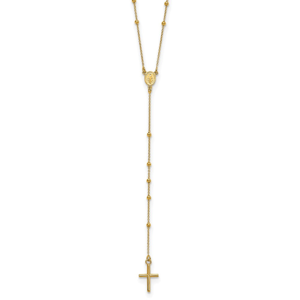 14K Gelbgold Poliert Rosenkranz 24 Zoll Halskette