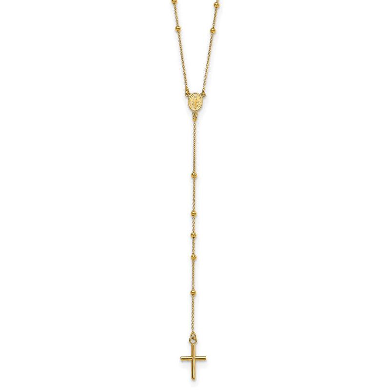 14K Gelbgold Poliert Rosenkranz 24 Zoll Halskette