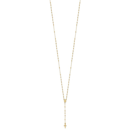 14K Gelbgold Poliert & Diamantiert mit 3 Zoll Verlängerung. Rosenkranz Halskette