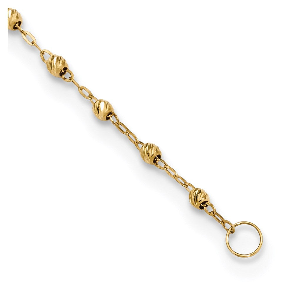 14K Gelbgold Poliert & Diamantiert mit 3 Zoll Verlängerung. Rosenkranz Halskette