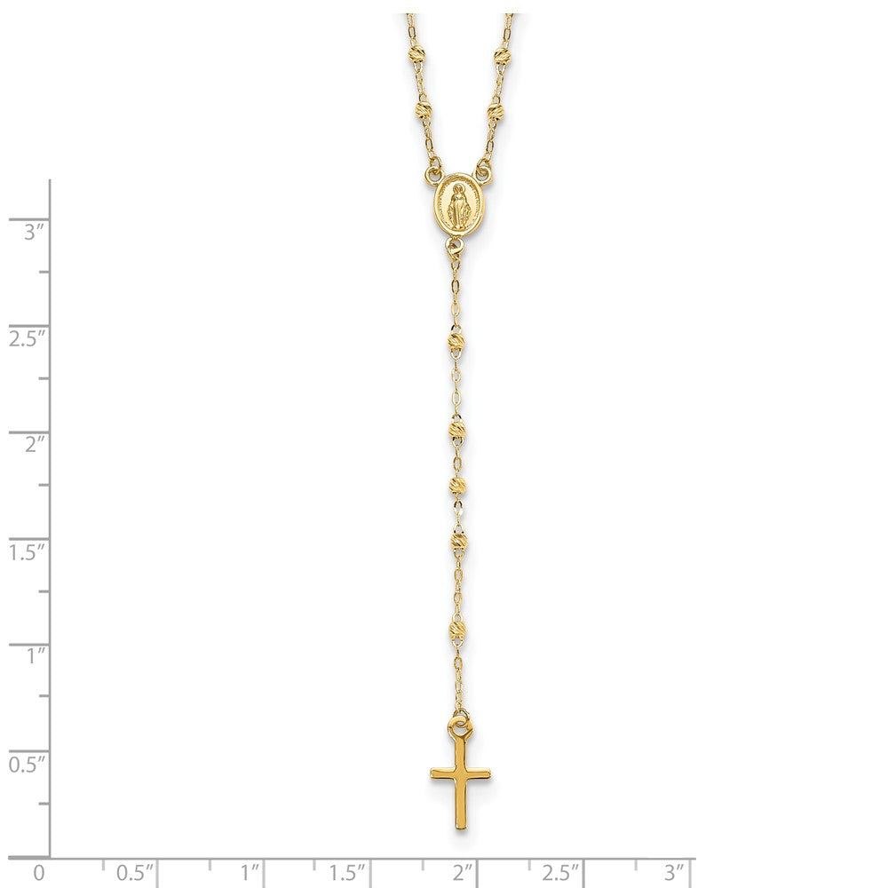 14K Gelbgold Poliert & Diamantiert mit 3 Zoll Verlängerung. Rosenkranz Halskette