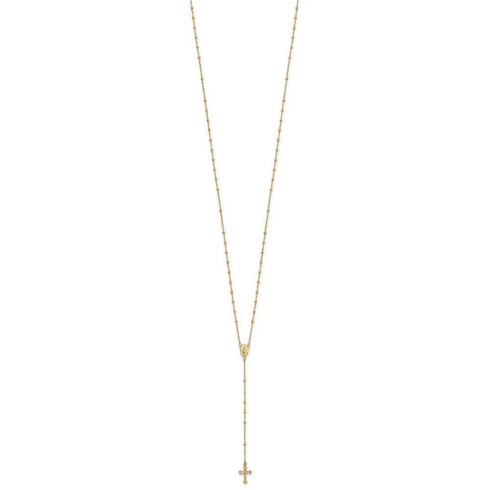 14K Gelbgold Poliert 2mm Gekugelt Rosenkranz Halskette
