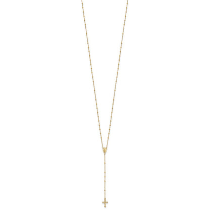 14K Gelbgold Poliert 2mm Gekugelt Rosenkranz Halskette