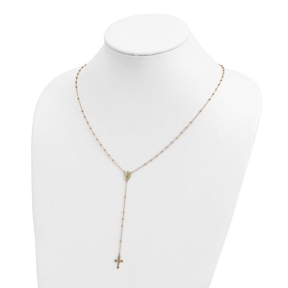 14K Gelbgold Poliert 2mm Gekugelt Rosenkranz Halskette