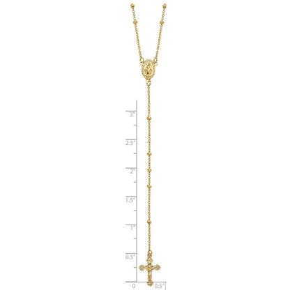 14K Gelbgold Poliert 2mm Gekugelt Rosenkranz Halskette