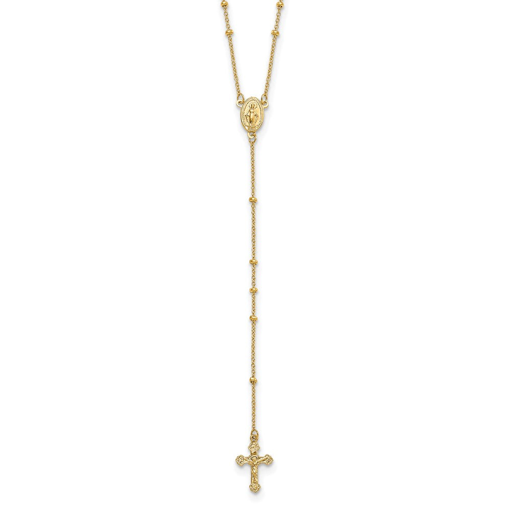 14K Gelbgold Poliert 2mm Gekugelt Rosenkranz Halskette